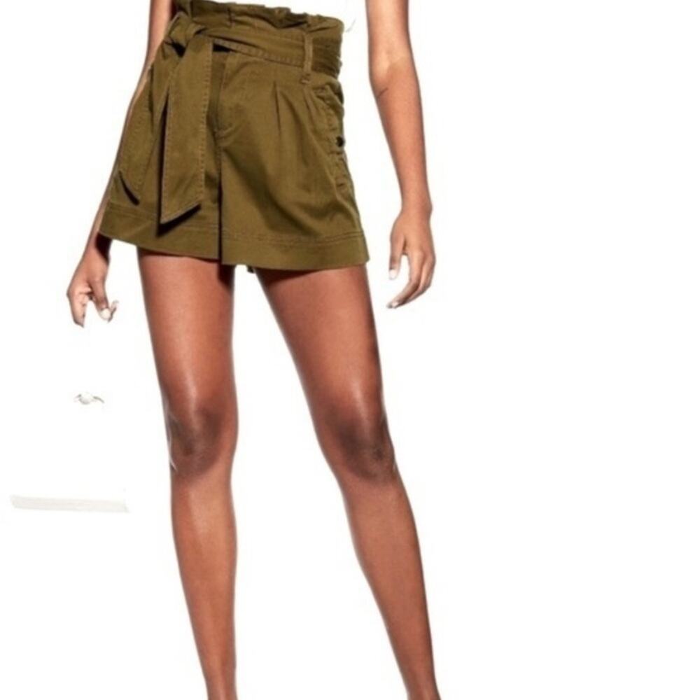 NWT No Belt TopShop Paperbag Cargo Shorts Olive Green High Rise Waist Size 6 - Picture 8 of 8